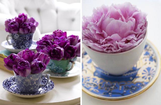 модное украшение интерьера - цветы в чашках фото2
