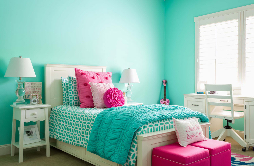 Идеальная спальня в бирюзовом цвете для девочек
